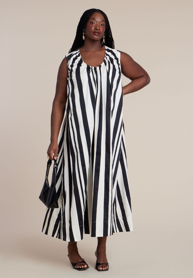 Plus Size Women's Shirred Neckline Tank Dress by ELOQUII in Piano Stripe (Size 20) Plus Size Women's Shirred Neckline Tank Dress by ELOQUII in Piano Stripe (Size 20)