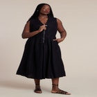 Zipper Detail Linen Maxi Dress image number null