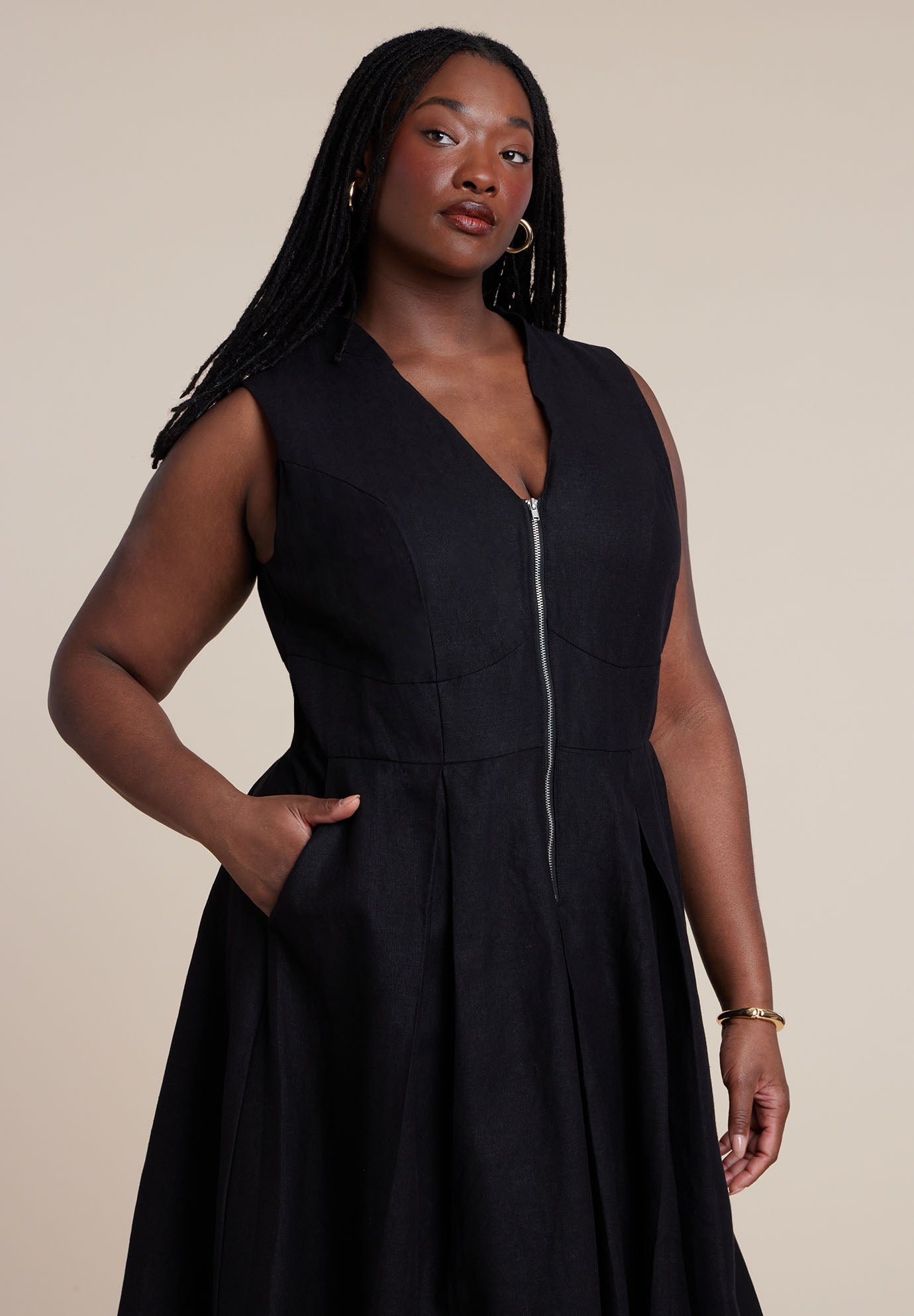 Zipper Detail Linen Maxi Dress image number 2