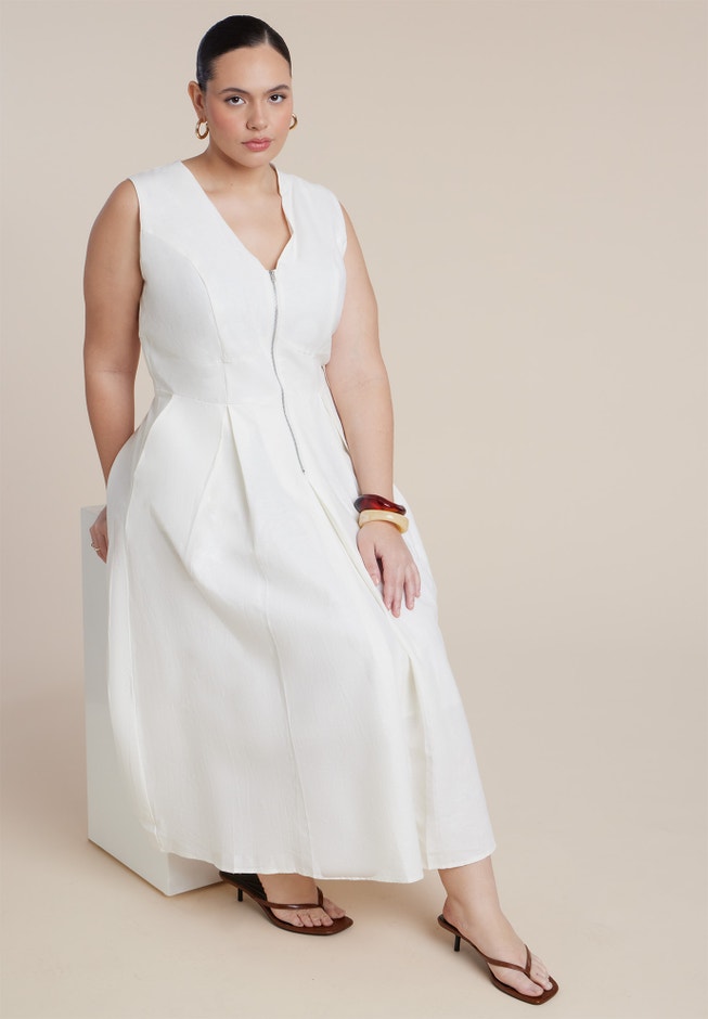 Zipper Detail Linen Maxi Dress image number 1