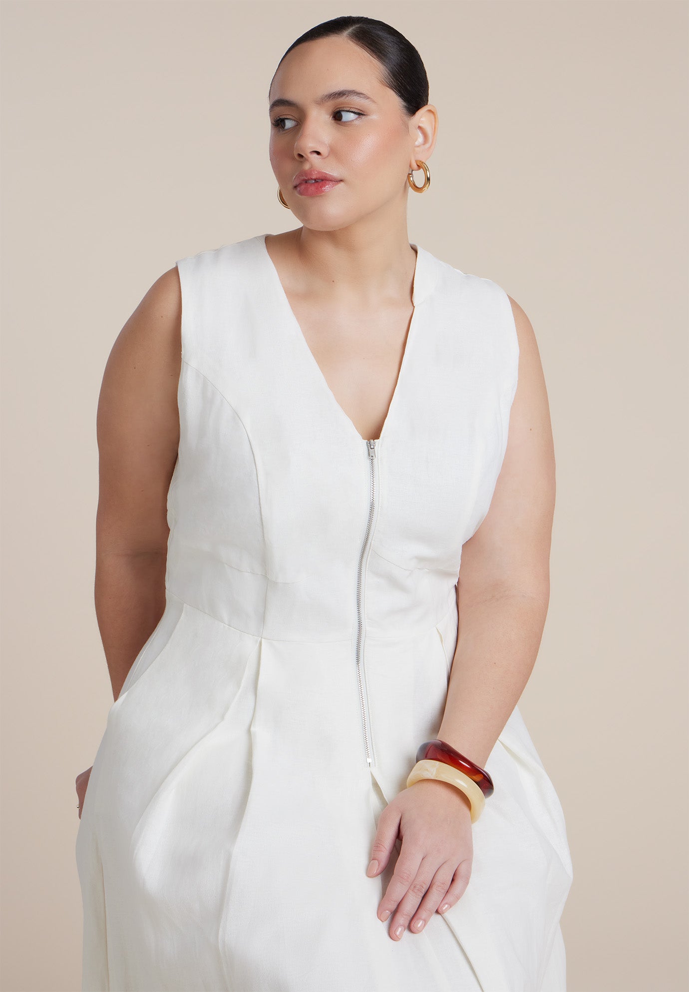 Zipper Detail Linen Maxi Dress image number 2