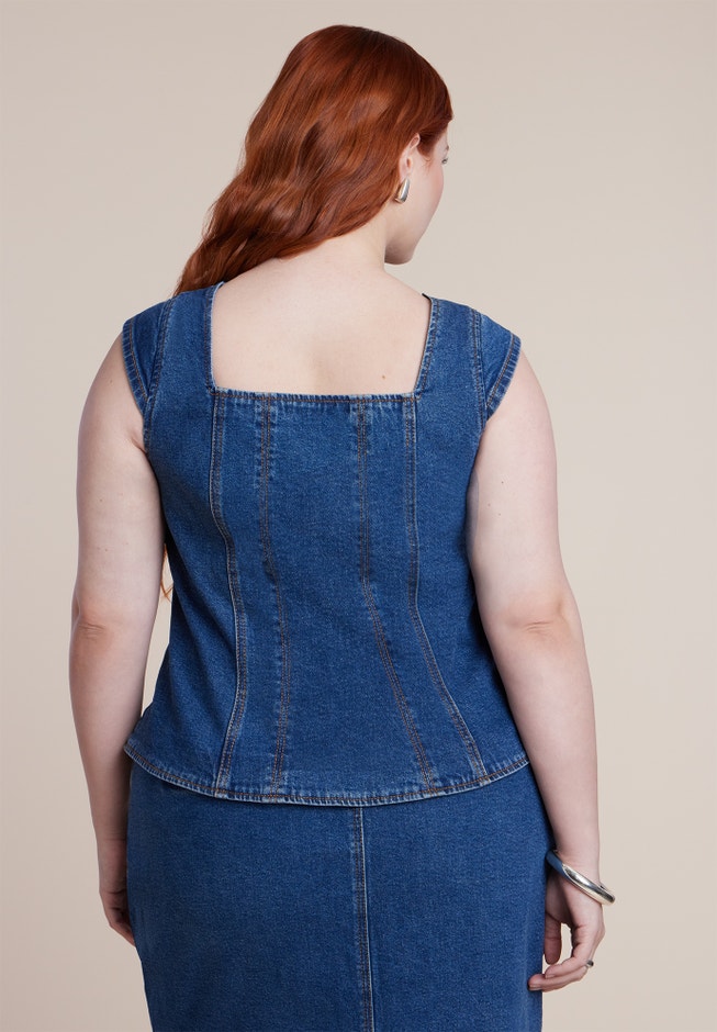 Fitted Square Neck Denim Top image number 1