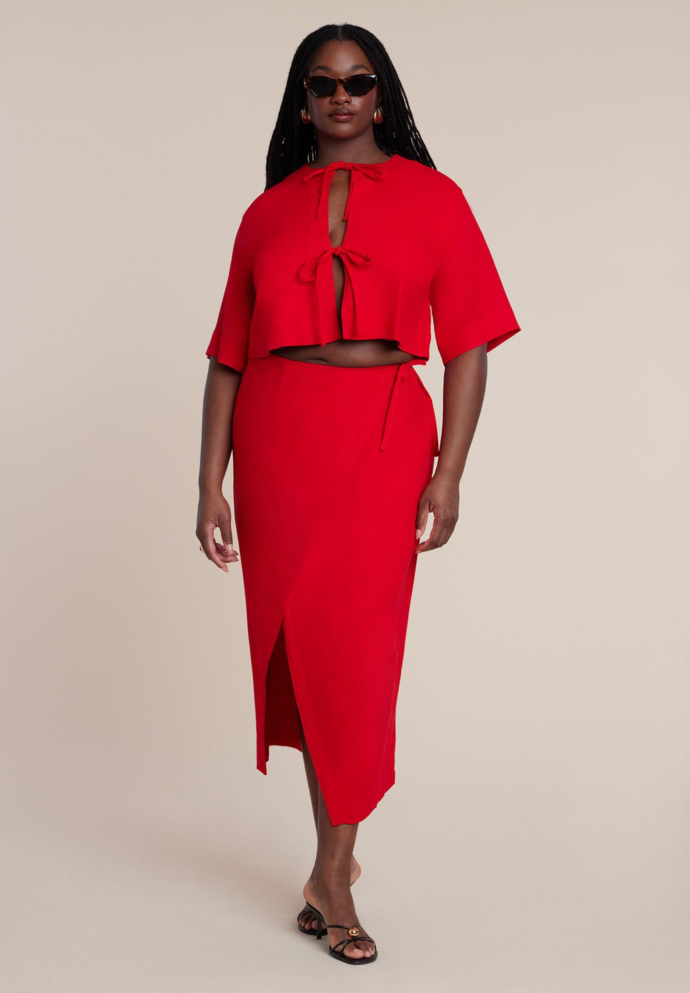 Relaxed Tie Front Linen Top image number 4