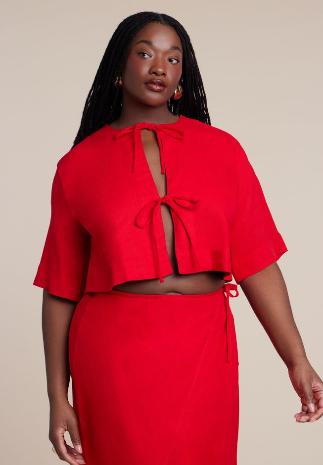 Relaxed Tie Front Linen Top Relaxed Tie Front Linen Top