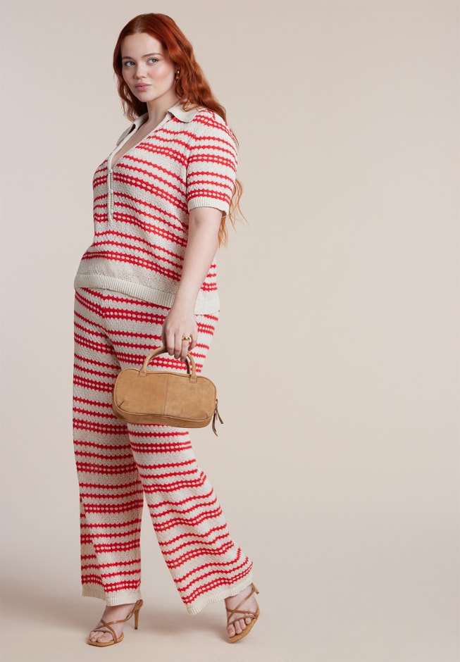 Pointelle Stripe Boxy Sweater Top image number 3