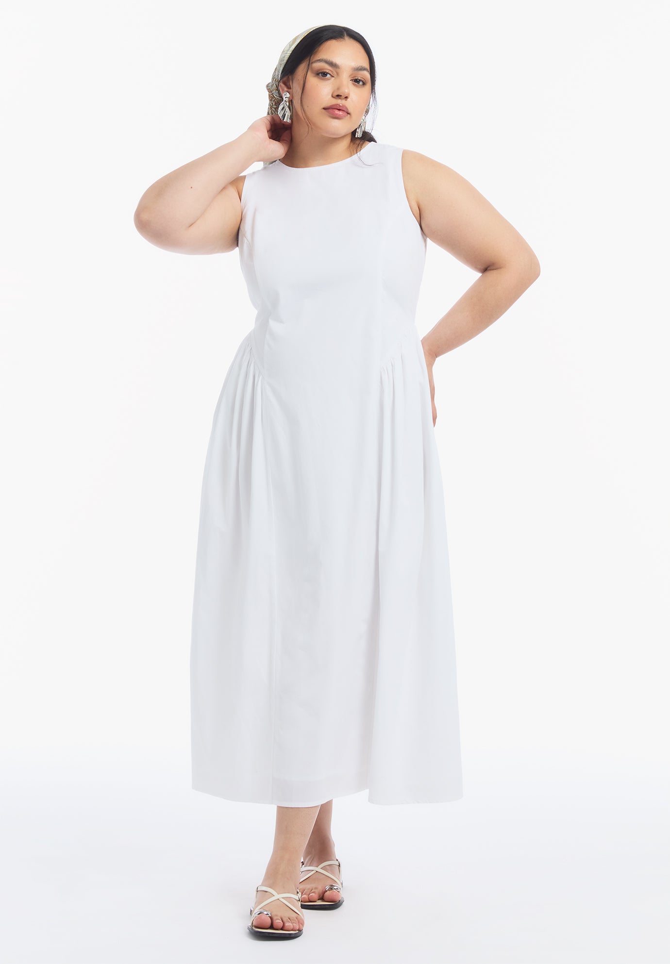 Sleeveless Poplin Midi Dress image number 3