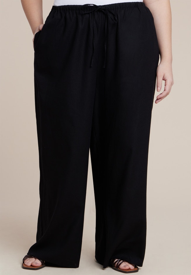 Drawstring Wide Leg Linen Pant image number 3