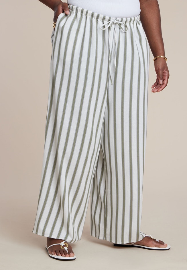 Drawstring Wide Leg Linen Pant image number 1