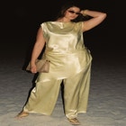 Textured Satin Wide Leg Pant image number null