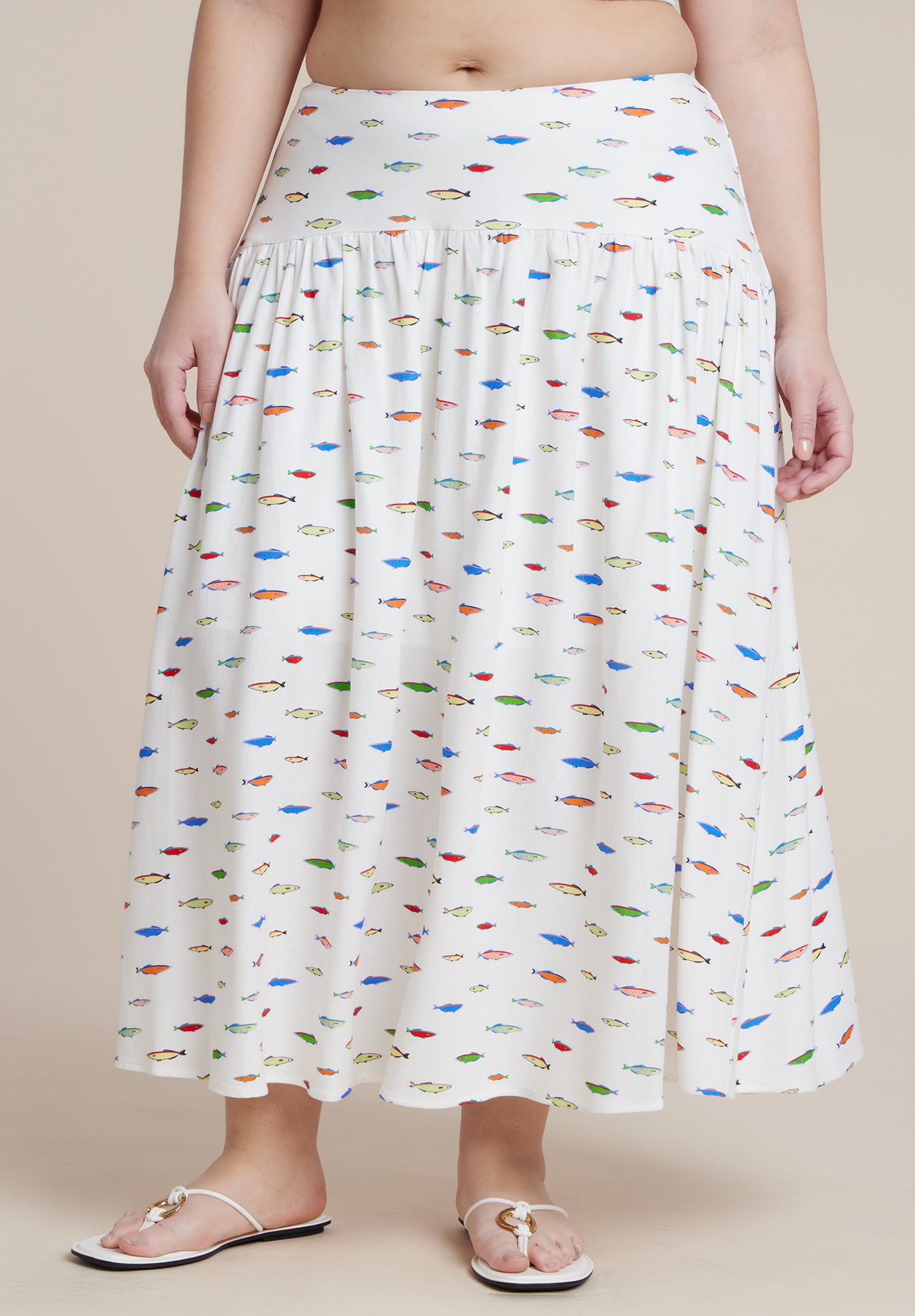 Drop Waist Striped Linen Skirt image number 1