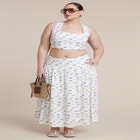 Drop Waist Striped Linen Skirt image number null