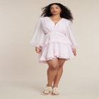 PatBO x ELOQUII Puff-Sleeve Ruffle Mini Dress image number null