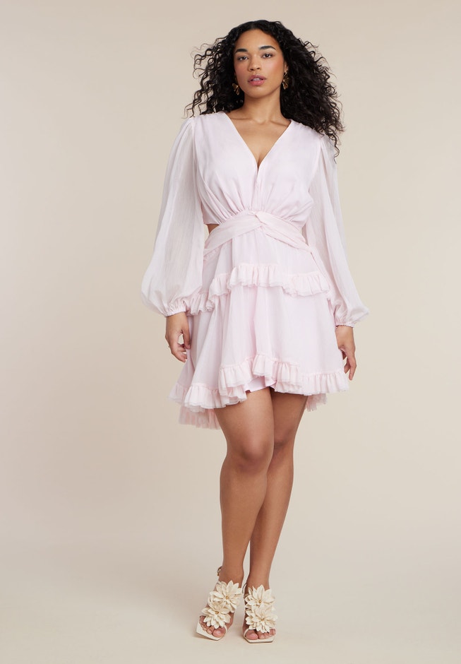 PatBO x ELOQUII Puff-Sleeve Ruffle Mini Dress image number 1