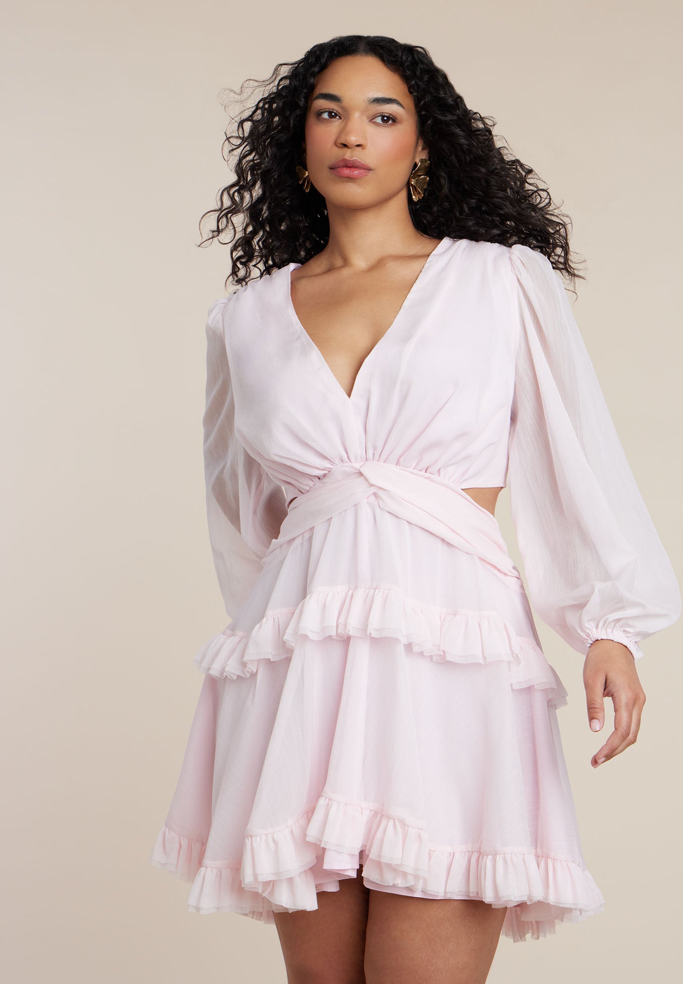 PatBO x ELOQUII Puff-Sleeve Ruffle Mini Dress image number 3
