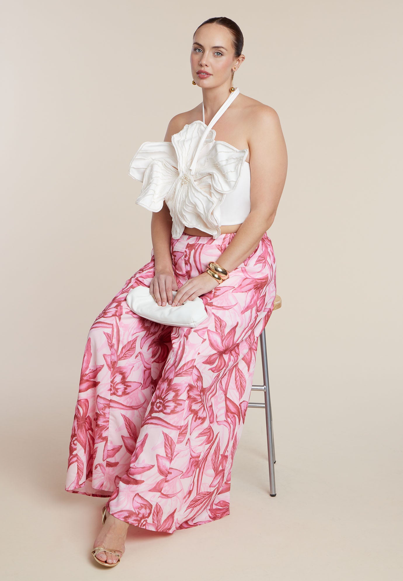 PatBO x ELOQUII Embellished Flower Appliqu&eacute; Top image number 4