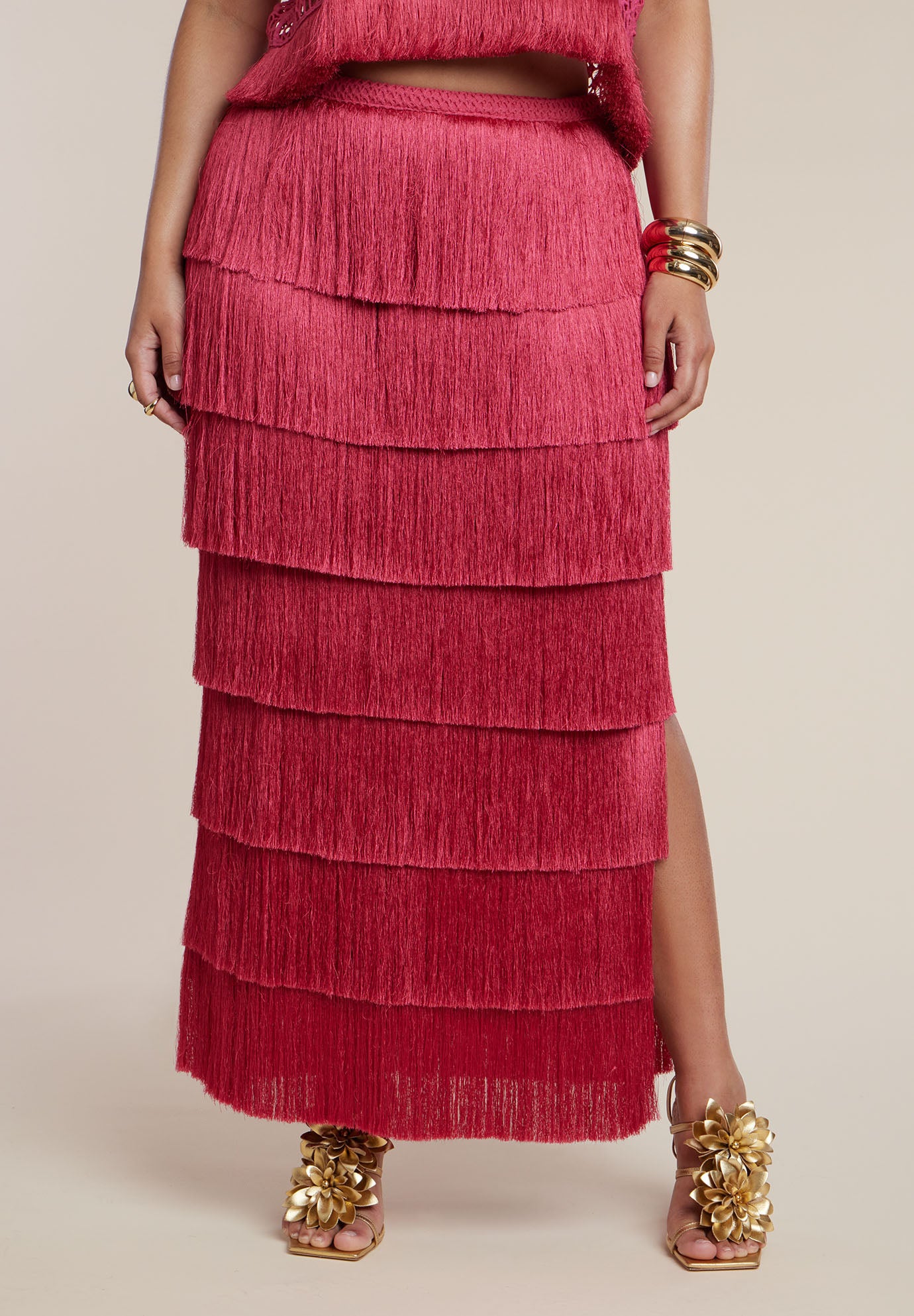 PatBO x ELOQUII Fringe Column Maxi Skirt image number 2