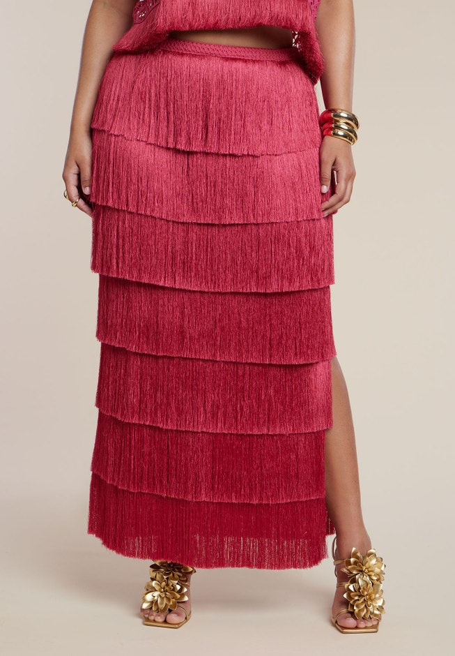 PatBO x ELOQUII Fringe Column Maxi Skirt image number 2