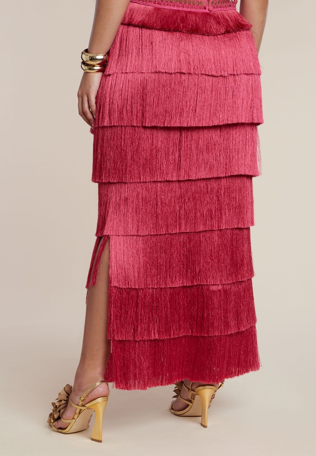 PatBO x ELOQUII Fringe Column Maxi Skirt image number 3