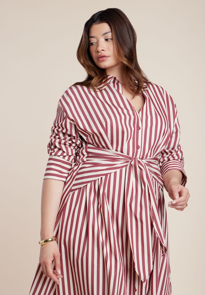 Cinch Detail Poplin Midi Dress | ELOQUII Cinch Detail Poplin Midi Dress | ELOQUII