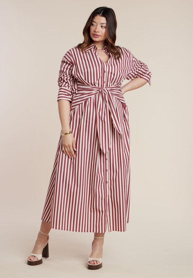 ELOQUII Women's Plus Size Cinch Detail Poplin Midi Dress, Size: 14 ELOQUII Women's Plus Size Cinch Detail Poplin Midi Dress, Size: 14