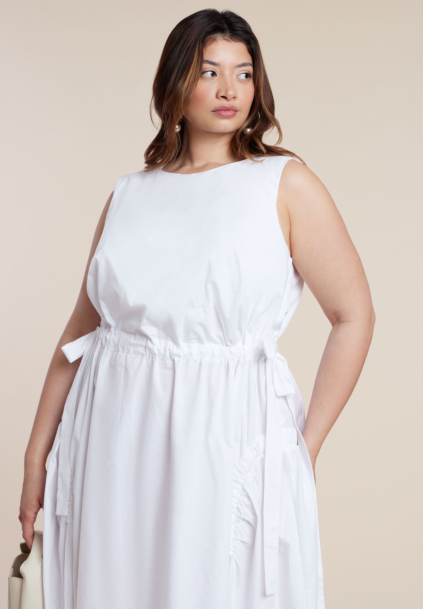 Cinch Waist Poplin Midi Dress image number 2