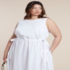 Cinch Waist Poplin Midi Dress image number null