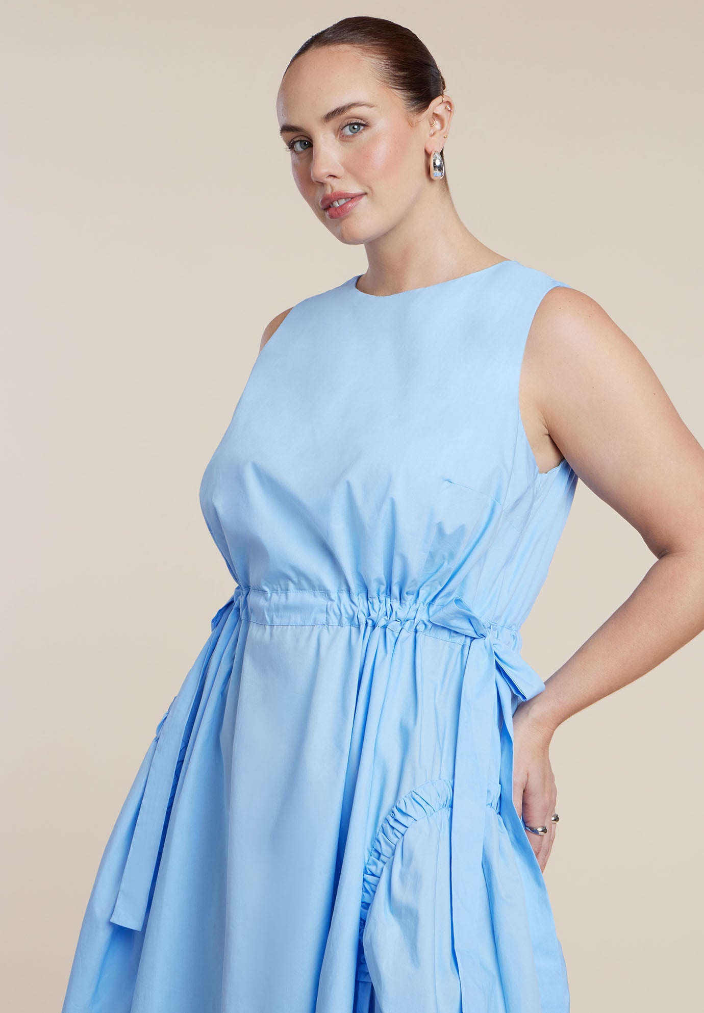 Cinch Waist Poplin Midi Dress image number 1