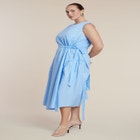 Cinch Waist Poplin Midi Dress image number null