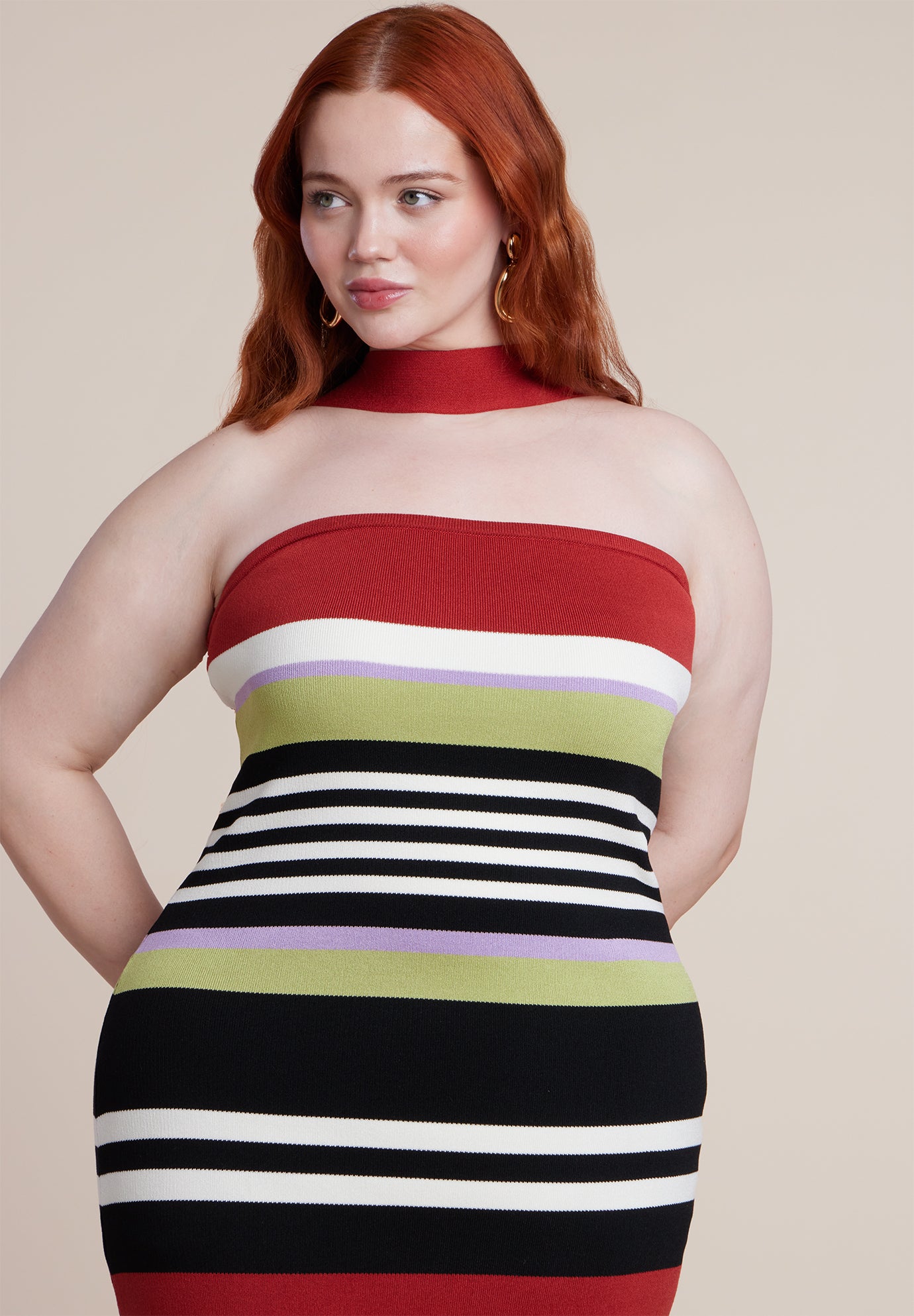Neckline Detail Striped Sweater Dress image number 2
