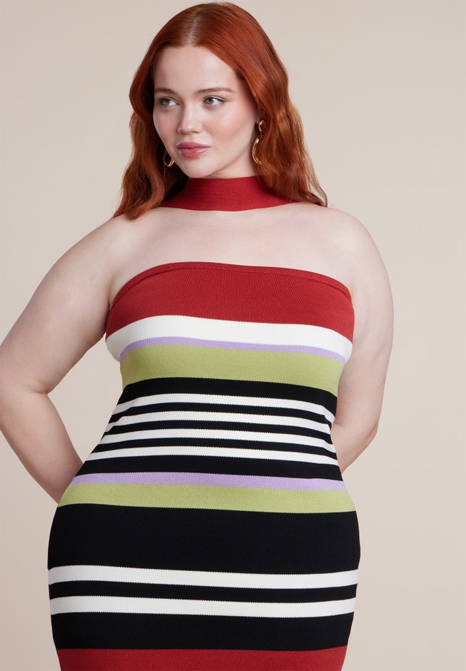 Neckline Detail Striped Sweater Dress image number 2
