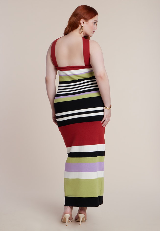 Neckline Detail Striped Sweater Dress image number 3