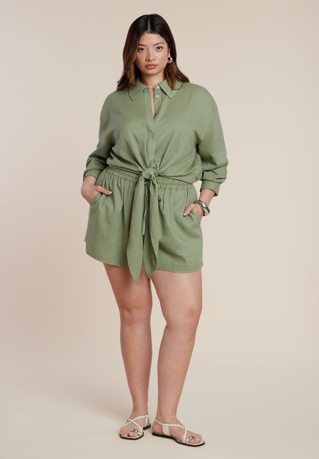 Waist Tie Linen Button Up Shirt image number 2