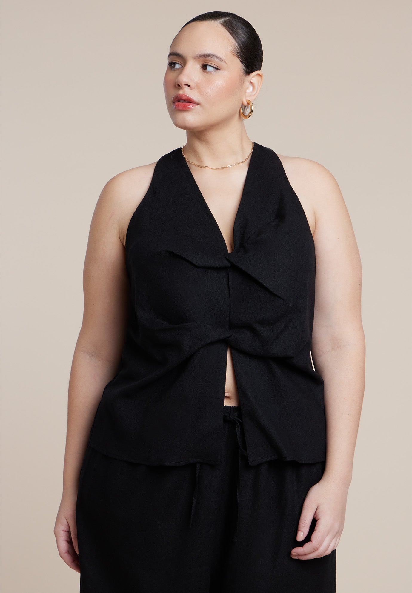 Twisted Linen Halter Top image number 2