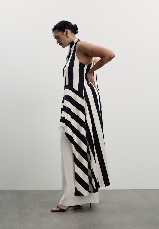 Longline Striped Satin Top image number 1