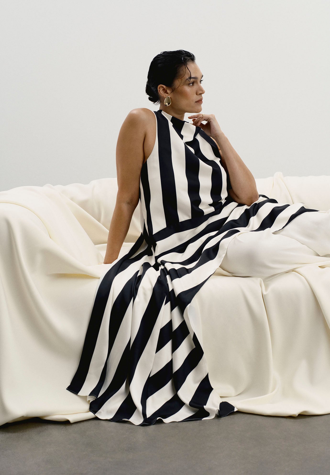 Longline Striped Satin Top image number 3