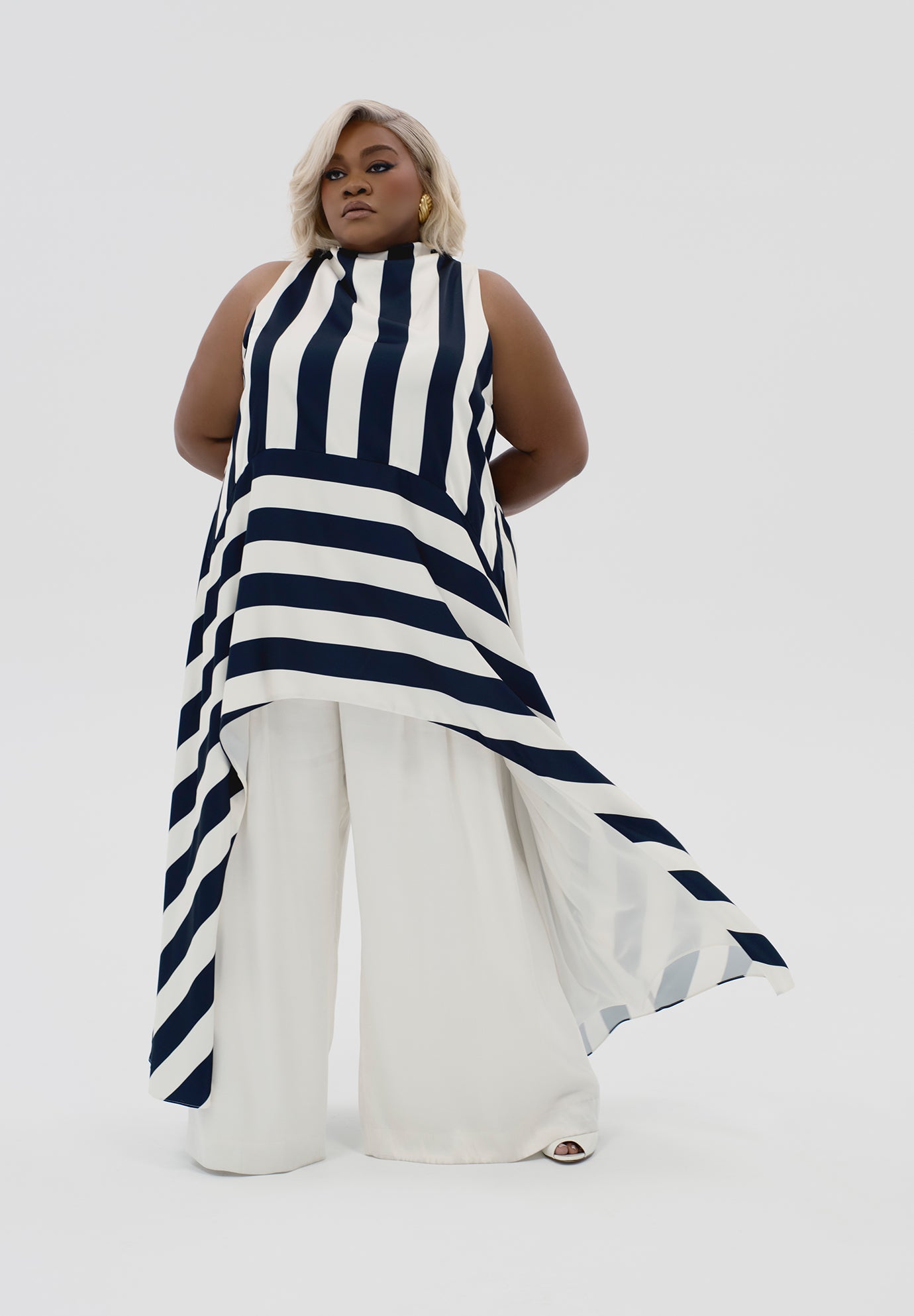 Longline Striped Satin Top image number 6