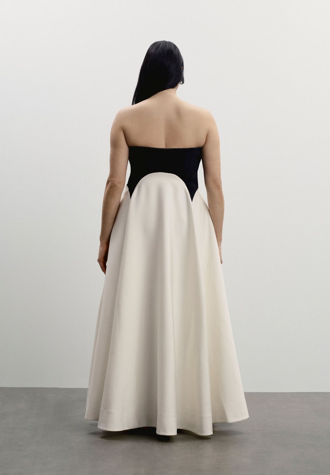 Strapless Color-Blocked Satin Gown image number 4