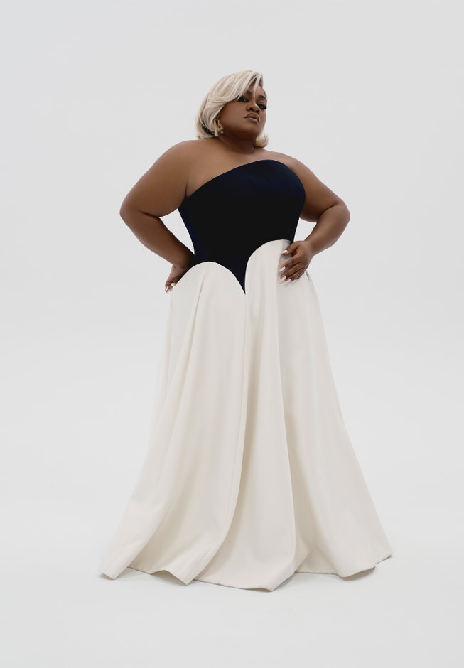 Strapless Color-Blocked Satin Gown image number 5