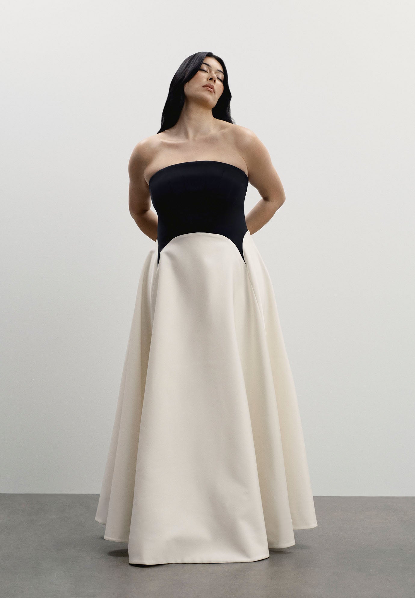Strapless Color-Blocked Satin Gown image number 0
