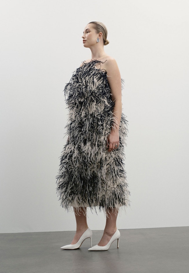 Ostrich Feather Strapless Maxi Dress image number 2
