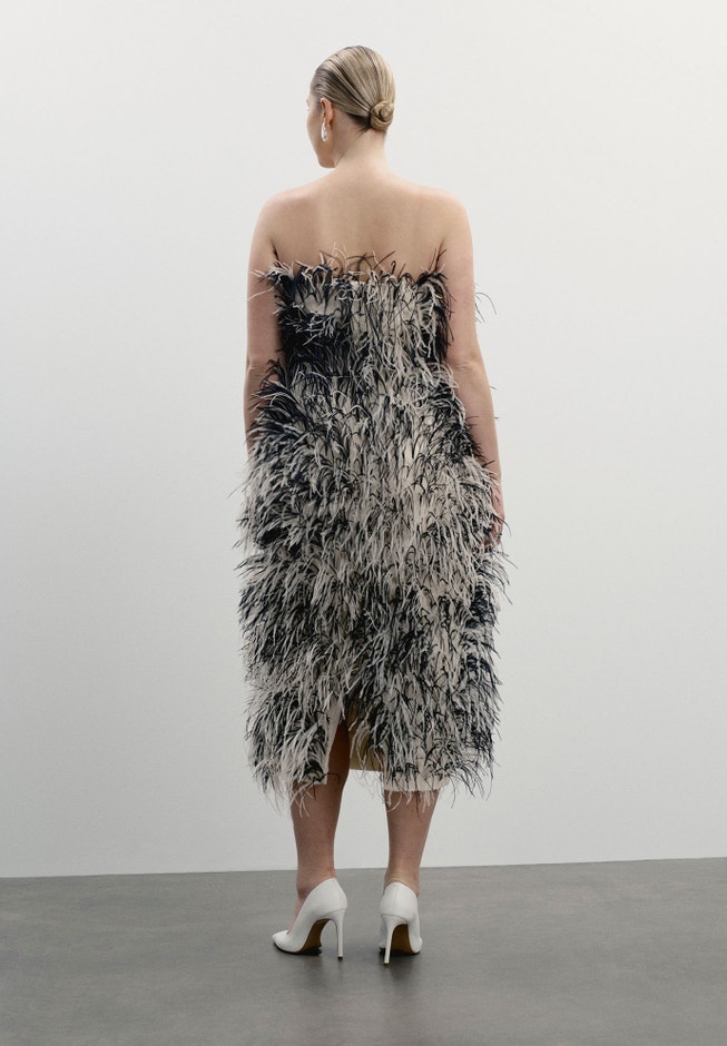 ostrich cocktail dress IRFE Black Ostrich Feathers Cocktail Gown