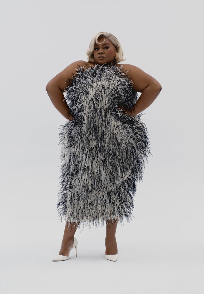 Ostrich Feather Strapless Maxi Dress image number 6