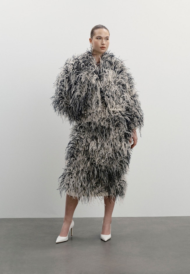 Ostrich Feather Strapless Maxi Dress image number 1