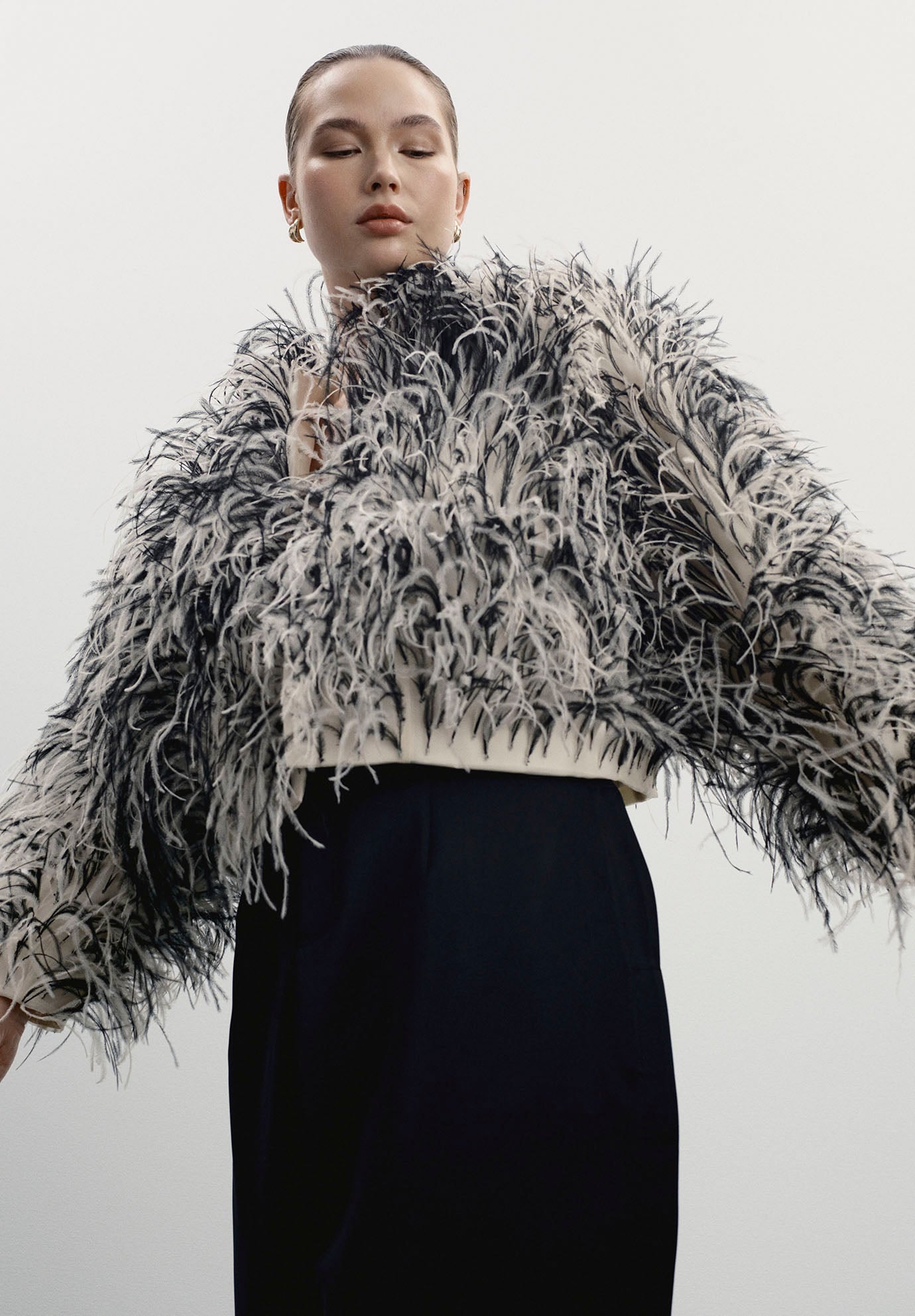 Ostrich Feather Cropped Jacket image number 3
