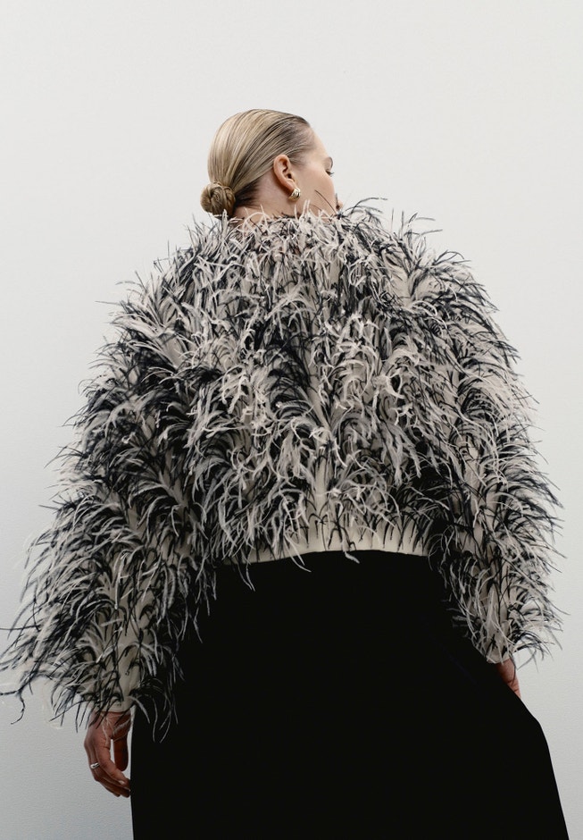Ostrich Feather Cropped Jacket image number 4