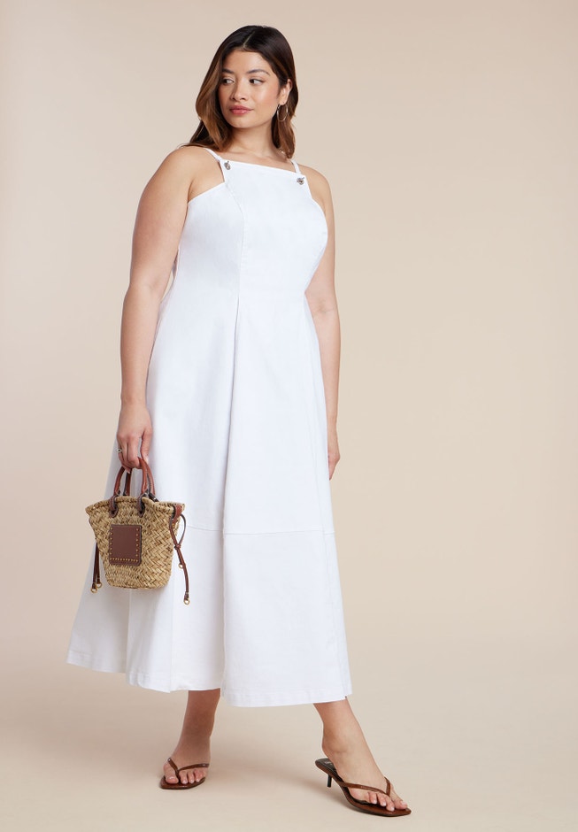 ELOQUII Women's Plus Size A-Line Denim Midi Dress, Size: 28 ELOQUII Women's Plus Size A-Line Denim Midi Dress, Size: 28