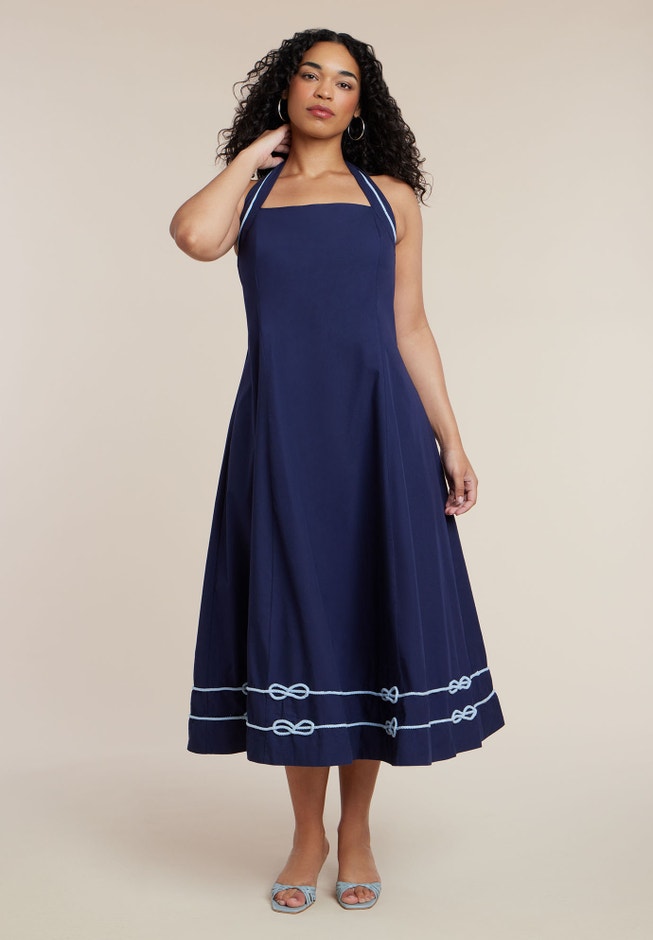 Plus Size Women's Halter Neck Poplin Midi Dress by ELOQUII in Evening Blue (Size 14) Plus Size Women's Halter Neck Poplin Midi Dress by ELOQUII in Evening Blue (Size 14)