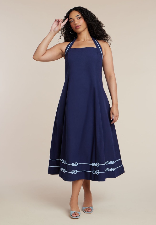 Plus Size Women's Halter Neck Poplin Midi Dress by ELOQUII in Evening Blue (Size 14) Plus Size Women's Halter Neck Poplin Midi Dress by ELOQUII in Evening Blue (Size 14)