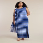 Fringe Detail Striped Knit Maxi Dress image number null