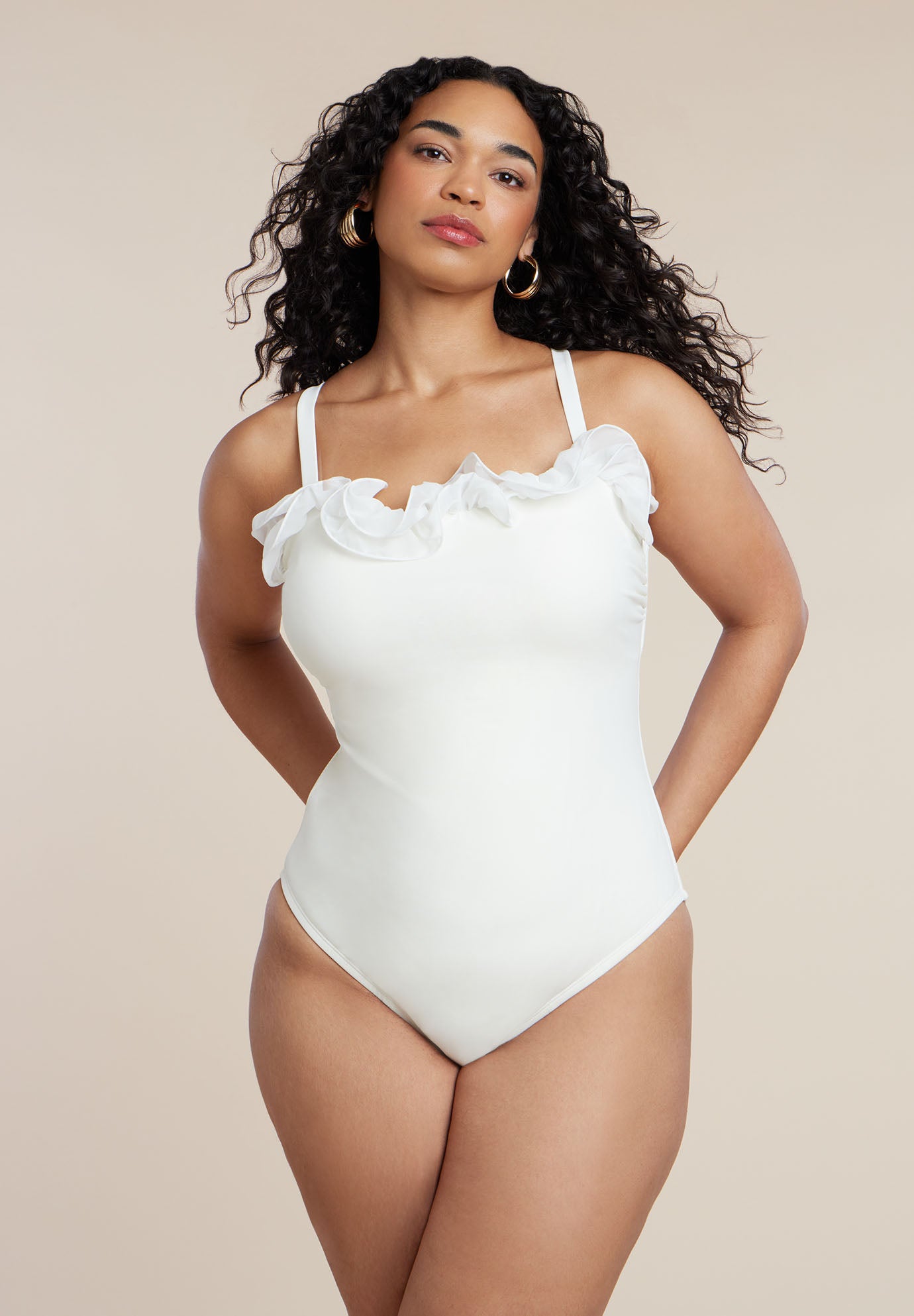 PatBO x ELOQUII Ruffle Detail One Piece Swimsuit image number 1